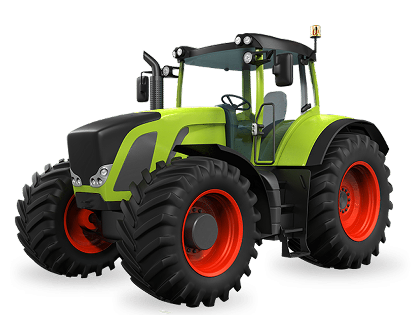 Tracteur Agricole Moderne Vert – Puissance et Fiabilité Tracteur agricole moderne vert vif et noir, avec de grandes roues orange, prêt pour le travail des champs.