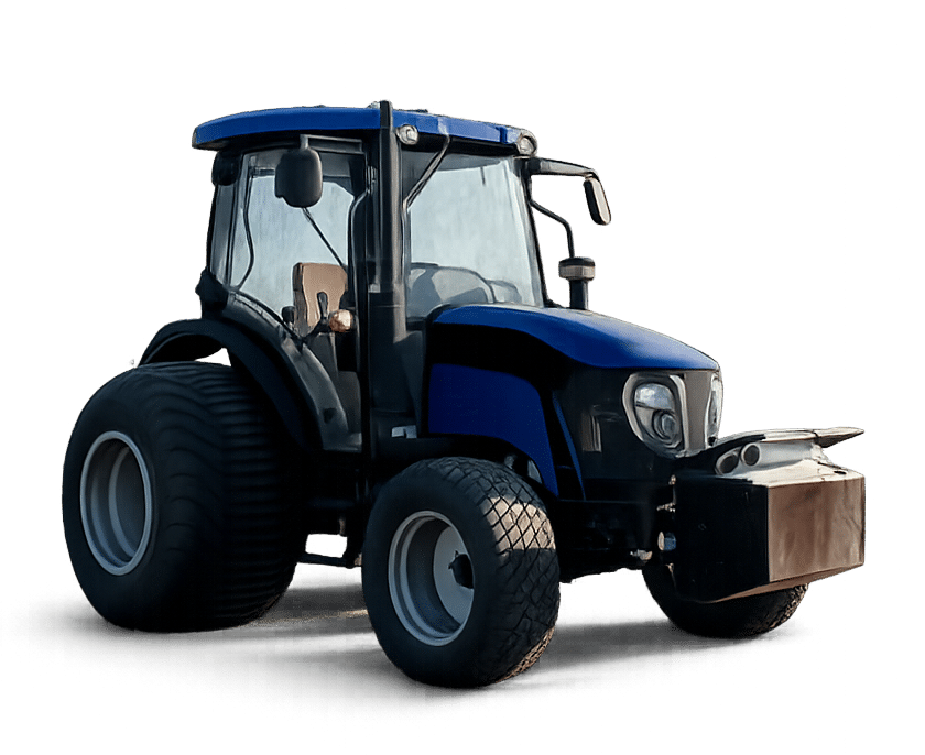Tracteur Agricole Bleu Moderne : Puissance et Polyvalence Tracteur agricole bleu moderne avec larges pneus à basse pression sur fond blanc.